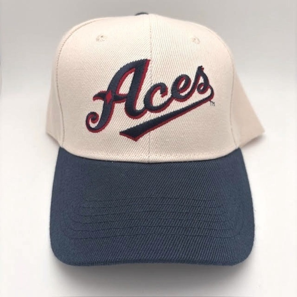 Reno Aces MiLB Baseball Snapback Hat Cream Navy Blue Embroidered Cap Adjustable